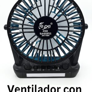 Ventilador portátil recargable solar Fepe FP-355-S con altavoz Bluetooth y luz LED