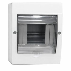 Caja de Breakers / Caja de Distribución Eléctrica con Tapa Transparente (8–12 Módulos)