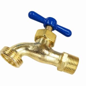 Llave de Paso / Grifo de Jardín de Bronce con Manija Azul