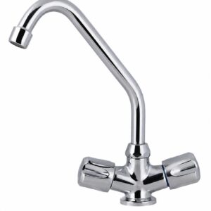 Llave Mezcladora Cromada para Cocina | Grifo Alto de Dos Manijas para Fregadero