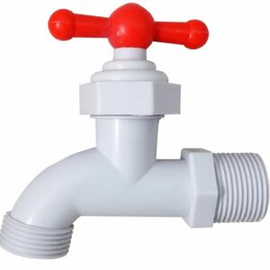 Llave Plástica para Agua 1/2” Blanca con Manija Roja | Grifo Resistente para Cocina, Patio y Lavadero