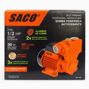 Bomba Periférica Autocebante SACO 1/2HP | 30m Altura | 40 L/min | Cobre